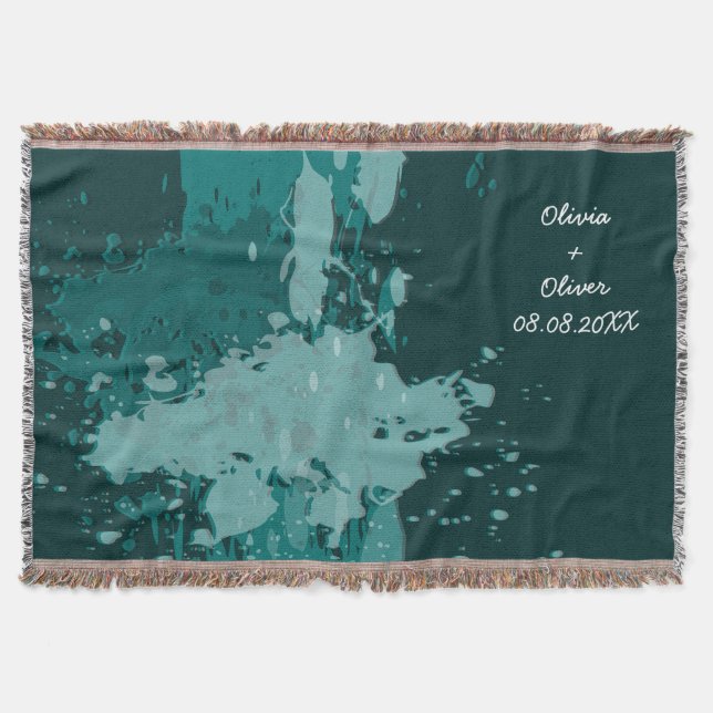 Green Paint Splatter Outdoor Wedding Party Blanket (Front)