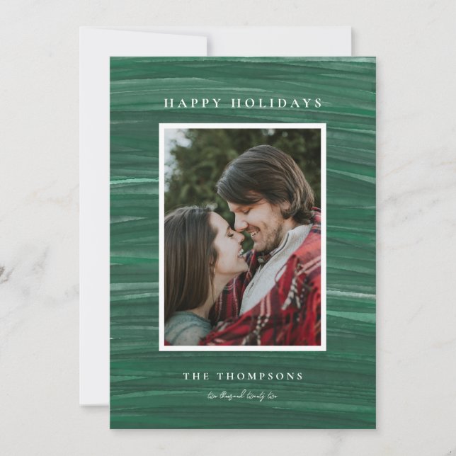 Green Painted Background Photo Holiday Card (Front)