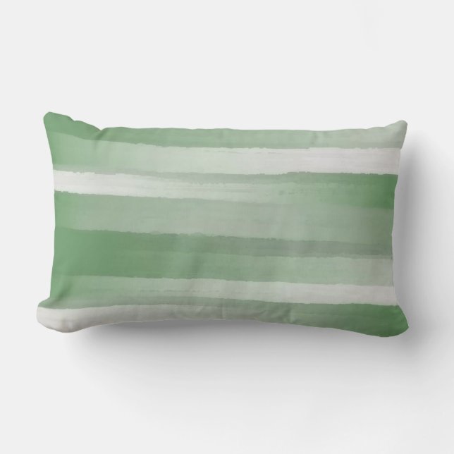 Green Painted 'look' Stripes-Customizable Lumbar Pillow (Front)