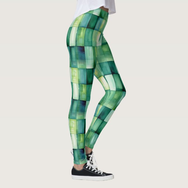 Green Painted Squares  Leggings (Right)
