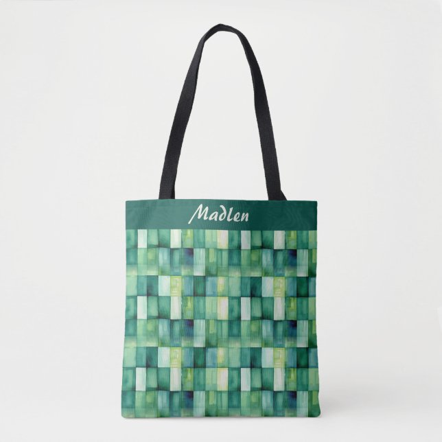 Green Painted Squares Tote Bag (Front)
