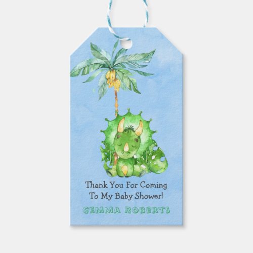 Green Painted Triceratops Baby Shower Thank You Gift Tags