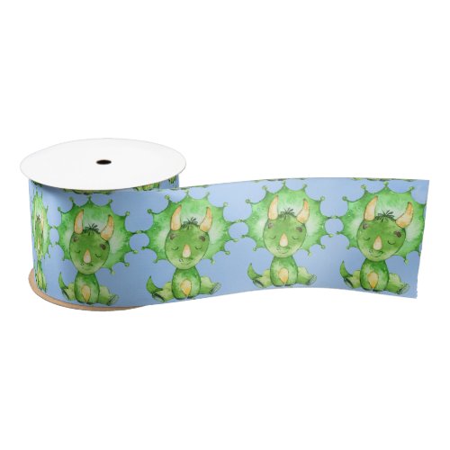 Green Painted Triceratops Boy Baby Shower Satin Ribbon