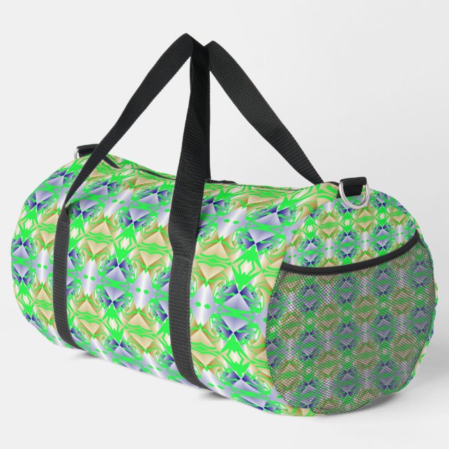 Green paintings on diamond pattern duffle bag (Right Corner)