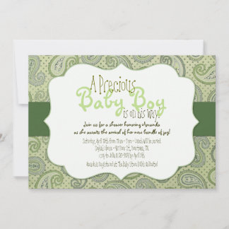 Green Paisley Baby Boy Shower Invitation