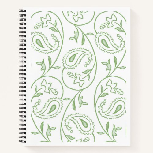 "Green Paisley Bloom" Elegant Artistic Spiral Notebook