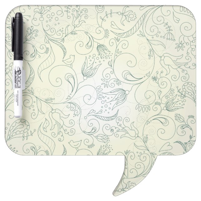 Green Paisley Flower and Bird Doodles Dry Erase Board (Front)