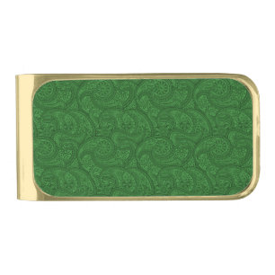 Green Paisley Gold Finish Money Clip