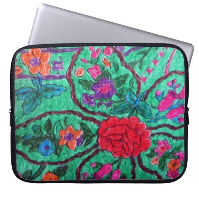 Green paisley laptop sleeve (Front)