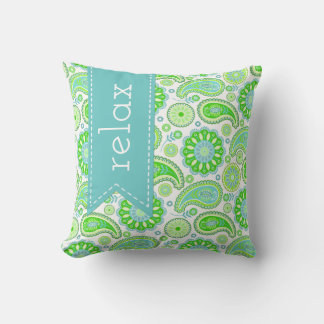 Green Paisley Outdoor Pillow