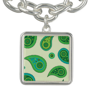 Green paisley pattern charm bracelet