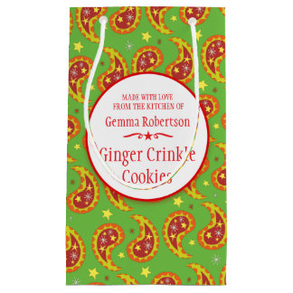 Green paisley pattern cookie swap baking gift bags