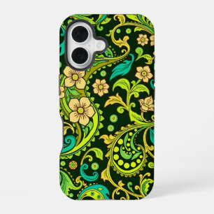 Green Paisley Pattern iPhone 16 Case