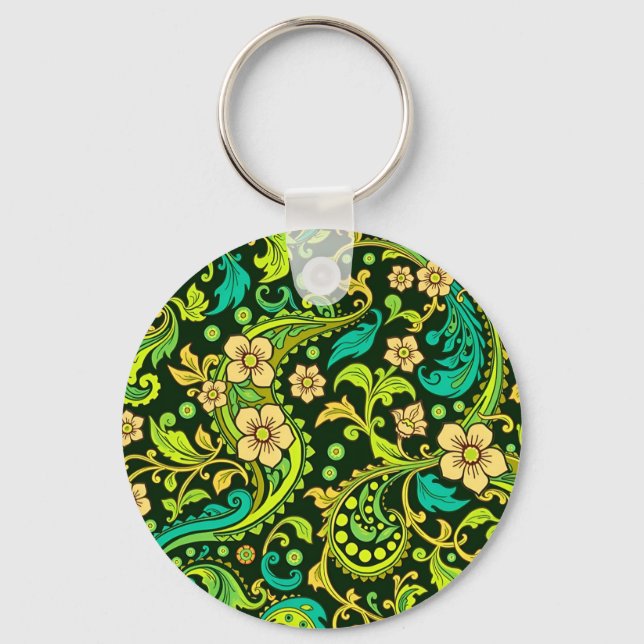 Green Paisley Pattern Keychain (Front)