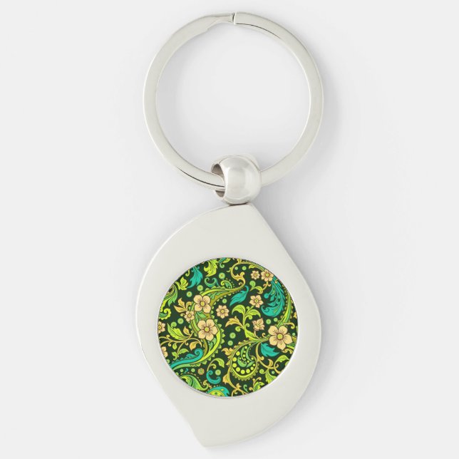 Green Paisley Pattern Keychain (Front)