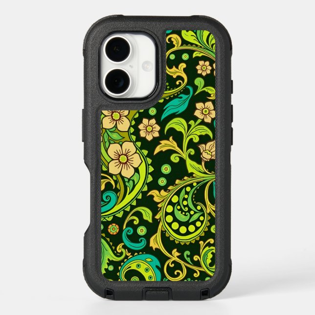 Green Paisley Pattern Otterbox iPhone Case (Back)