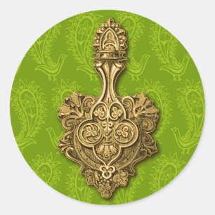 Green Paisley Peacocks Sticker / Envelope Seal