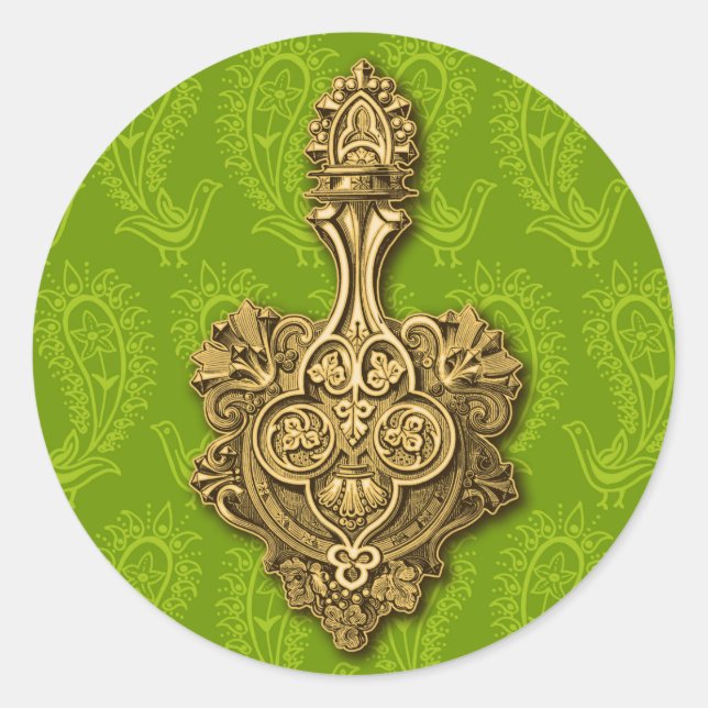 Green Paisley Peacocks Sticker / Envelope Seal (Front)