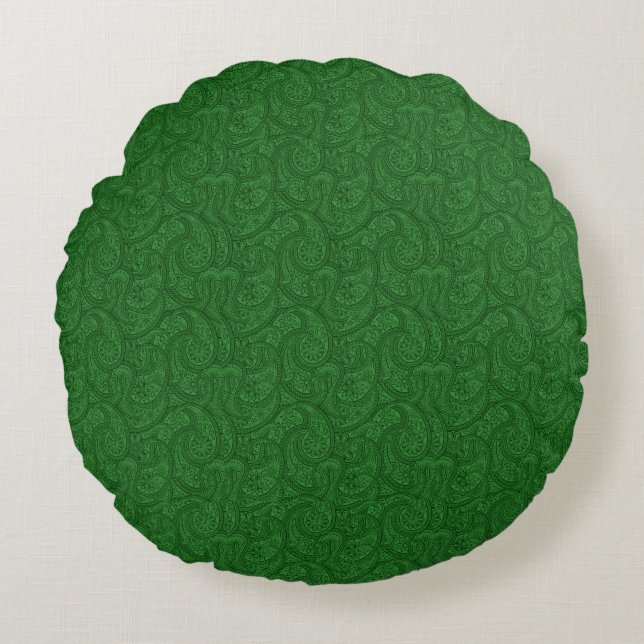 Green Paisley Round Pillow (Front)