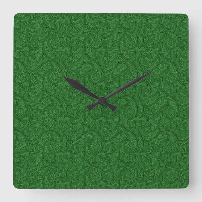 Green Paisley Square Wall Clock (Front)
