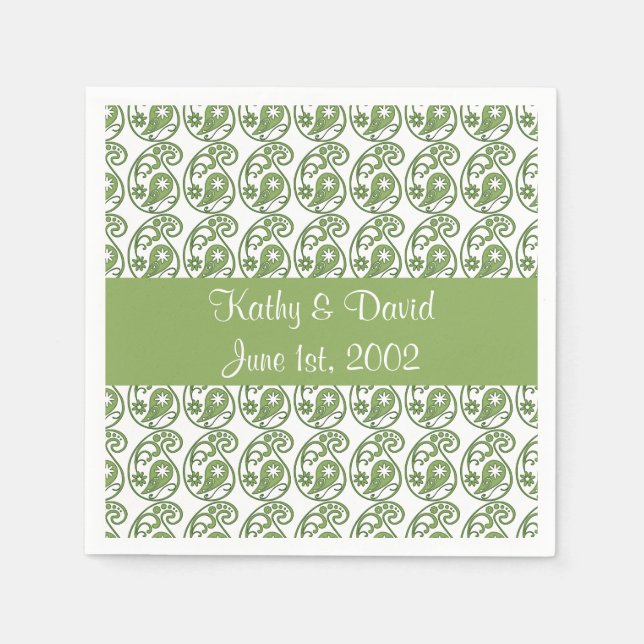Green Paisley (Wedding) Paper Napkins (Front)