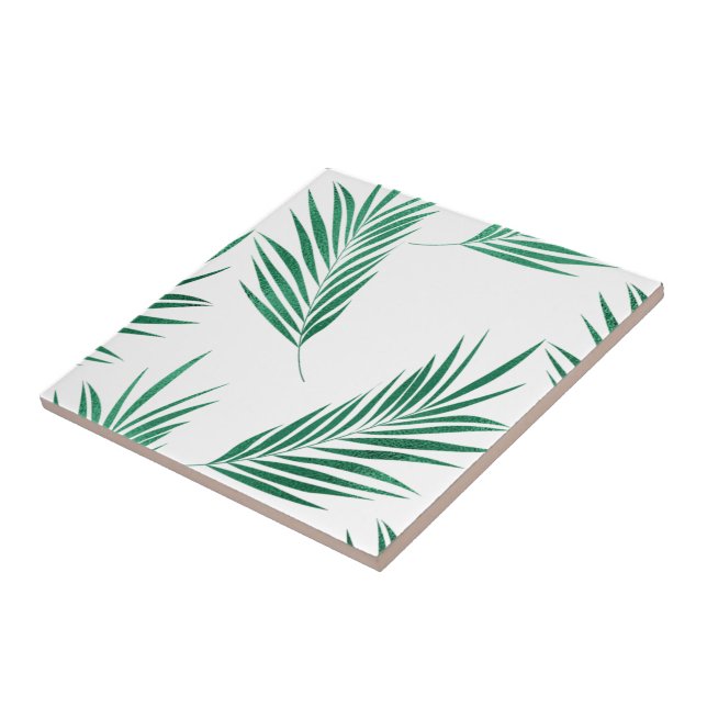  Green Palm Floral   Ceramic Tile (Side)