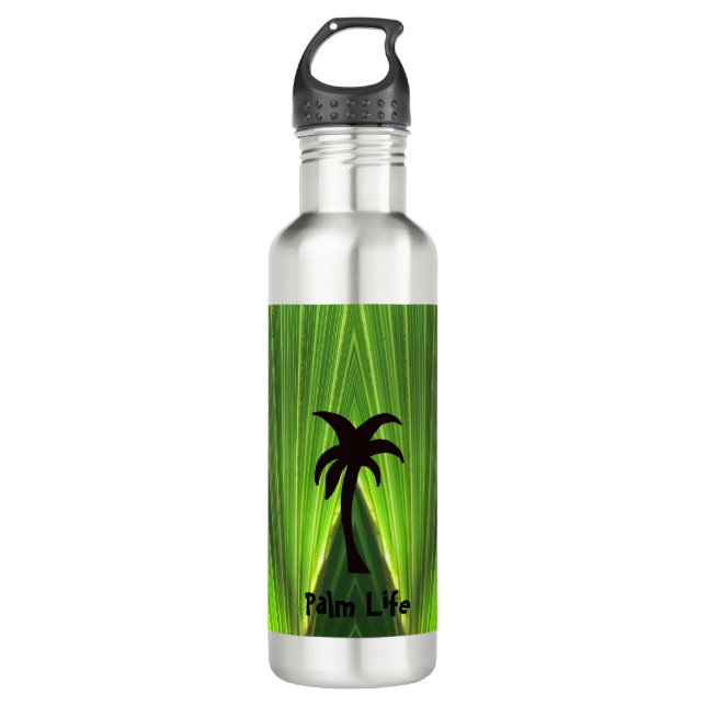 Green Palm Frond Stainless Steel Water Bottle (Front)