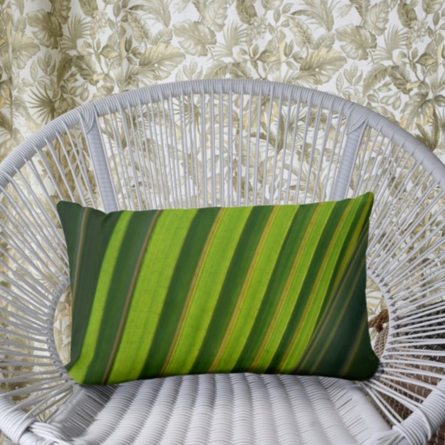 Green Palm Fronds Striped Tropical Lumbar Pillow (Creator Uploaded)