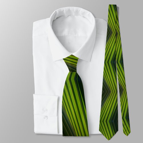 Green Palm Fronds Zigzag Striped Neck Tie