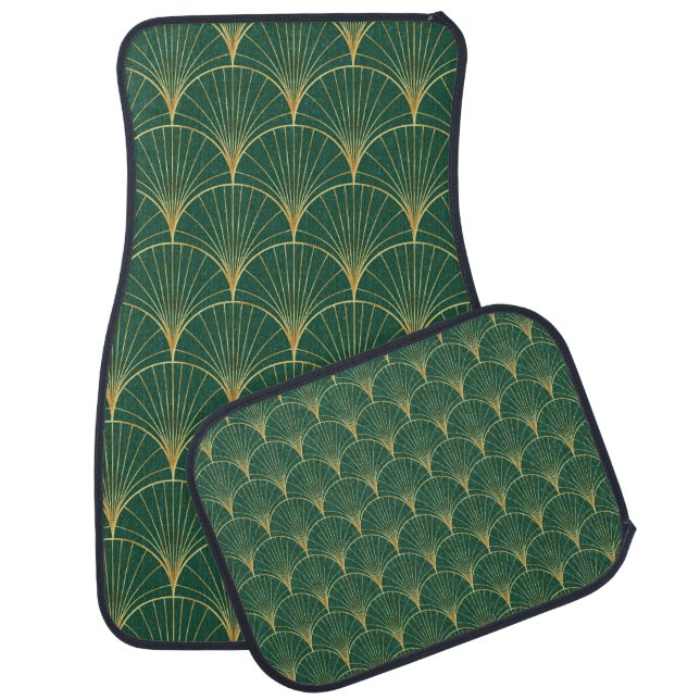 Green Palm Leaf Art Deco Car Floor Mat (Set)