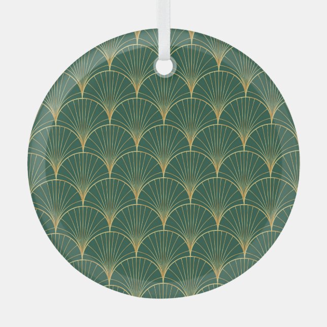 Green Palm Leaf Art Deco Glass Ornament (Front)