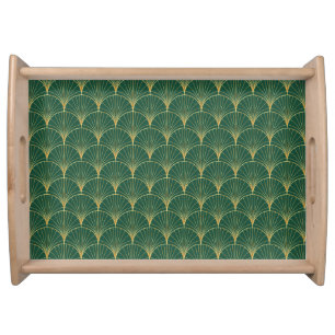 Green Palm Leaf Art Deco Serving Tray