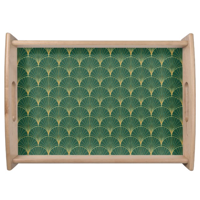 Green Palm Leaf Art Deco Serving Tray (Front)