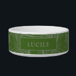 Green Palm Leaf Camoflauge Pet Name Bowl<br><div class="desc">Tropical palm leaf pattern in a unique green camo color scheme pet bowl with a personalized name for your dog or cat. Great for a beach vacation house or a modern kitchen. Part of a coordinated set of unique pet accessories available in the Paper Grape Zazzle designer store.</div>