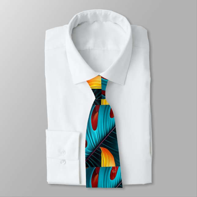 Green Palm Leaf Pattern Neck Tie (Tied)
