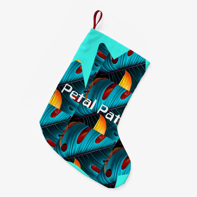Green Palm Leaf Pattern Small Christmas Stocking (Front (Hanging))