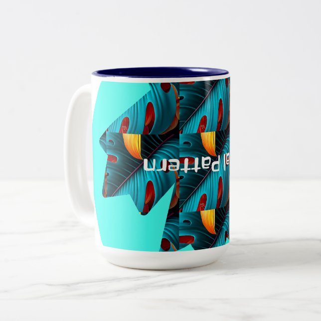 Green Palm Leaf Pattern Two-Tone Coffee Mug (Front Left)
