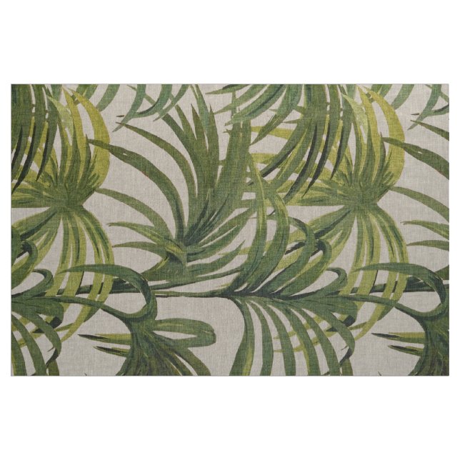 Green Palm Leaf Print Linen Fabric (Yard)