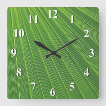 Green Palm Leaf Square Wall Clock by RewStudio at Zazzle
