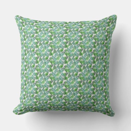 Green Palm Leaf Tropical Island Reversible  Outdoor Pillow