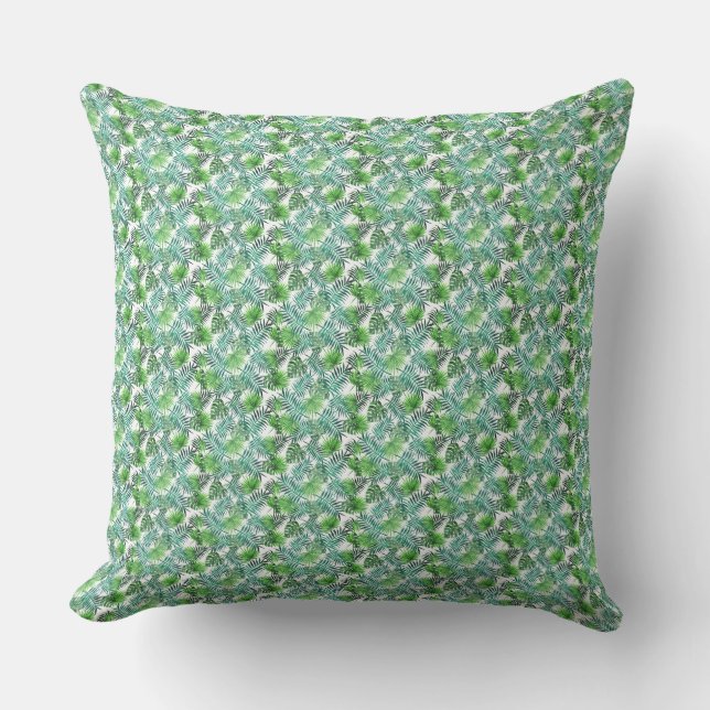 Green Palm Leaf Tropical Island Reversible  Outdoor Pillow (Front)