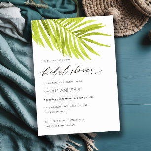 GREEN PALM LEAF WATERCOLOUR FOLIAGE BRIDAL SHOWER INVITATION