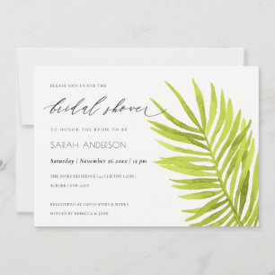 GREEN PALM LEAF WATERCOLOUR FOLIAGE BRIDAL SHOWER INVITATION