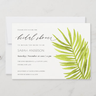 GREEN PALM LEAF WATERCOLOUR FOLIAGE BRIDAL SHOWER INVITATION