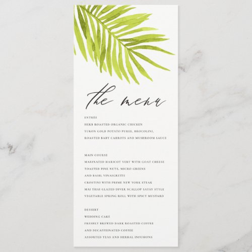 GREEN PALM LEAF WATERCOLOUR FOLIAGE GOLD MENU