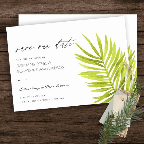GREEN PALM LEAF WATERCOLOUR FOLIAGE SAVE THE DATE