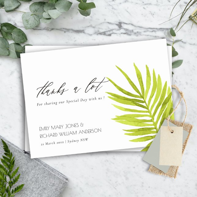 GREEN PALM LEAF WATERCOLOUR FOLIAGE THANK YOU CARD (Creator Uploaded)