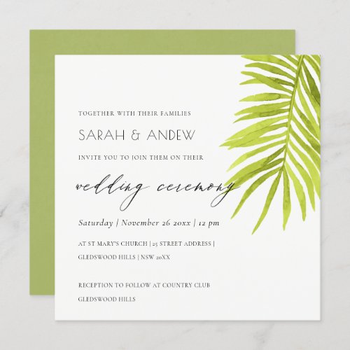 GREEN PALM LEAF WATERCOLOUR FOLIAGE WEDDING INVITATION