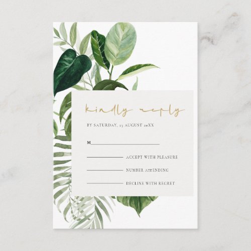 Green Palm Leafy Tropical Foliage Wedding Rsvp Enclosure Card