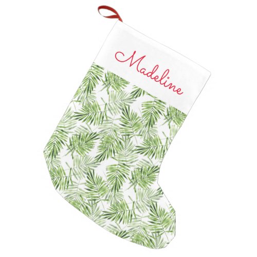 Green Palm Leaves  Add Your Name Small Christmas Stocking